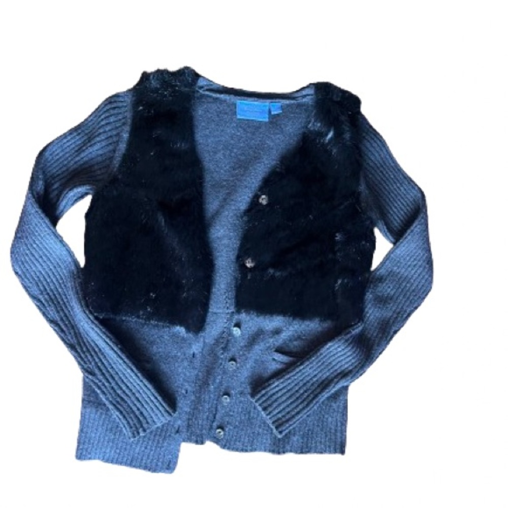 Simply Vera Wang Black fur/Wool Cardigan